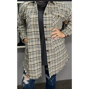 Davi & Dani Black & White Green  Button Longer‎ Length Jacket Size 1XL  Pockets